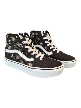 Vans Black Floral High-Top Sneakers with White Stripe and Laces